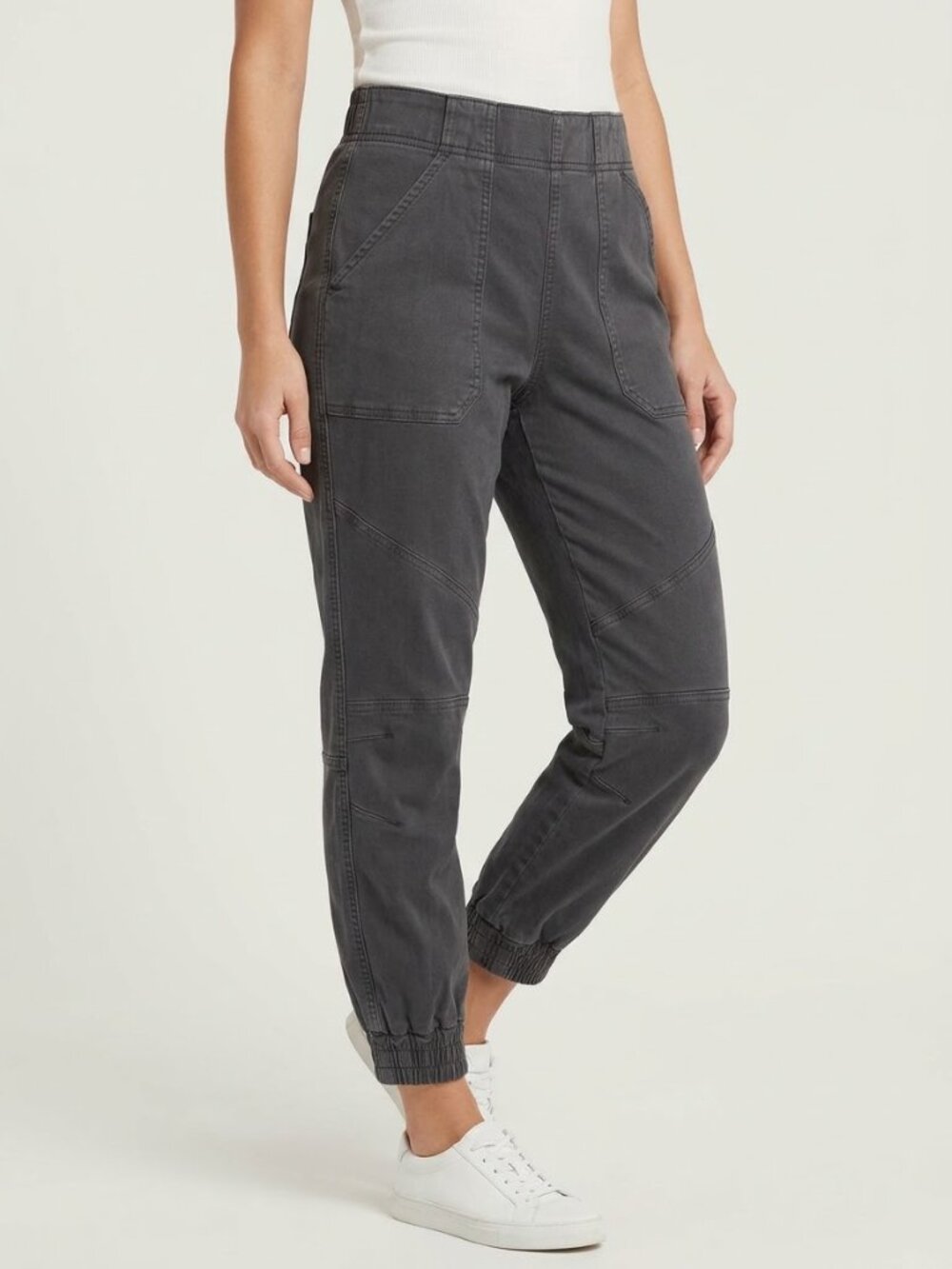 Spanx Stretch Twill Cargo Jogger Pants Washed Gray Medium Pockets Athleisure